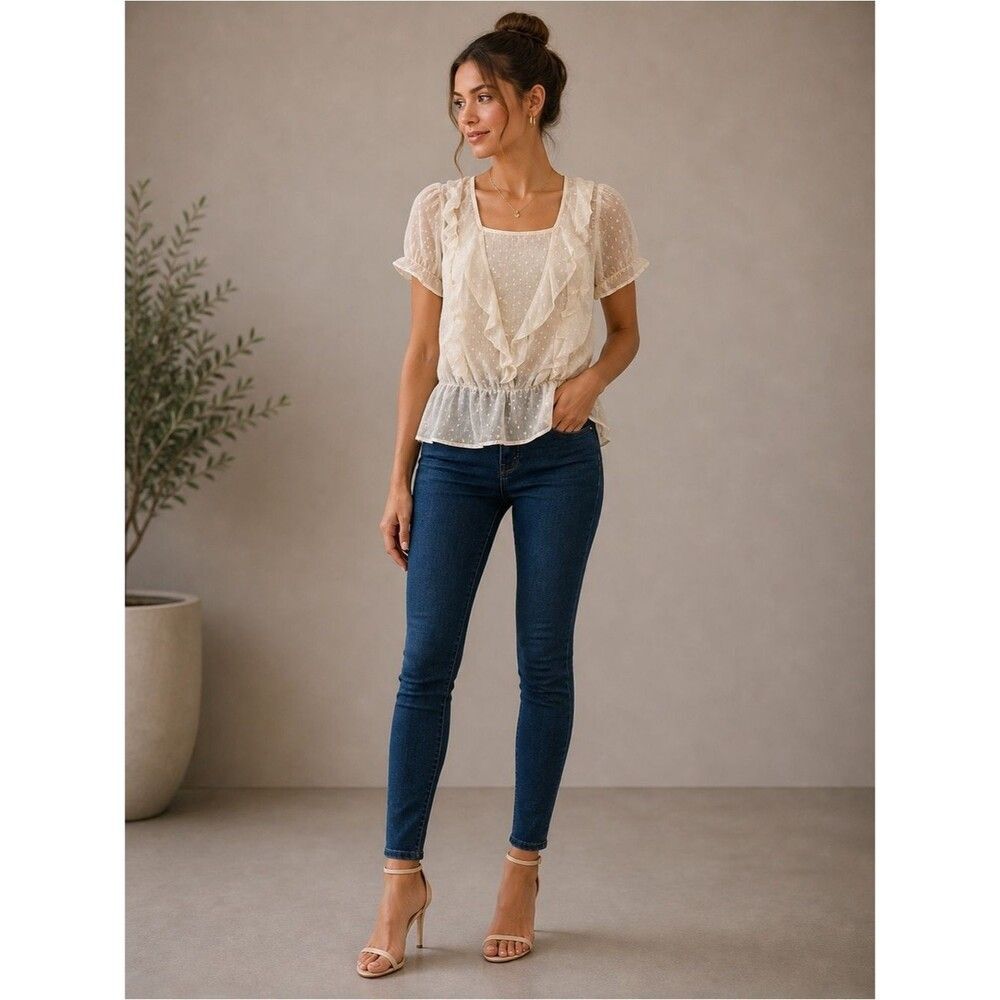 Miss Selfridge Cream Ruffle Blouse